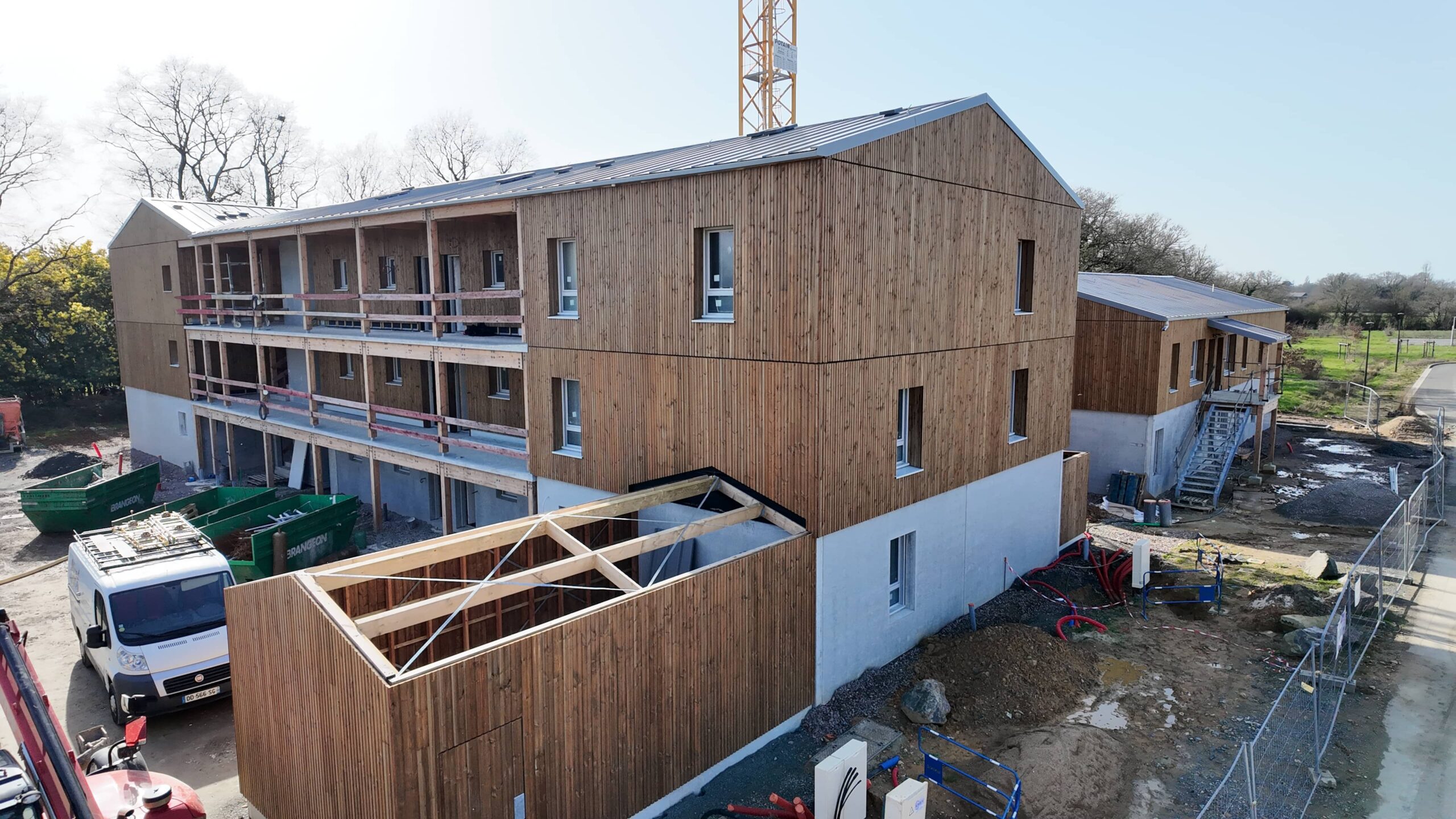 Chantier de construction de la ZAC de la Moinerie à Saint-Martin-du-Fouilloux réalisé par Boisseau Bâtiment.